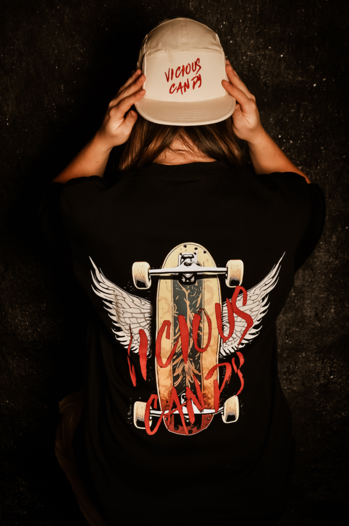 girl wearing Vicious Candy streetwear cap beige